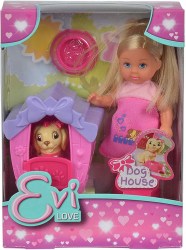 Кукла Еви 12 см с собачкой в домике