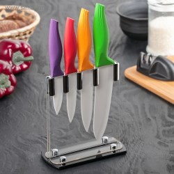 Набор керамических ножей разноцветных 4 предмета: лезвие 7 см, 9,5 см, 12,5 см, 15 см