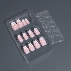 Накладные ногти «Fire», 12 шт, с клеевыми пластинами, форма балерина, розовые, белые															