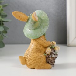 Сувенир статуэтка пасхальная заяц кролик в шляпе с цветами 10 см