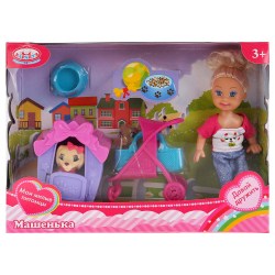 Кукла Машенька 12см, в комплекте питомцы в будке и коляске