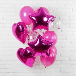 Букет из розовых шаров Романтика, фольга, латекс, фуксия, набор из 14 шт