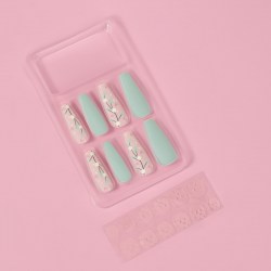 Накладные ногти «Свежесть», 12 шт, с клеевыми пластинами, форма балерина, розовые, бирюзовые								