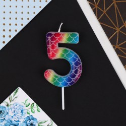 Свеча для торта, цифра 5 разноцветная, 5,5 х 8 см.