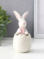 Фигурка керамика «Белый кролик с бантиком в скорлупе» 5×7.5×13.5 см
