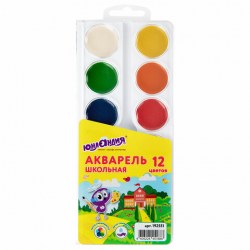 Краски акварельные ЮНЛАНДИЯ "ШКОЛЬНЫЕ" 12 цветов, медовые, круглые кюветы