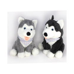 Мягкая игрушка Собака Хаски с языком сидит с шарфом 38см