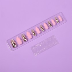 Накладные ногти, 12 шт, с клеевыми пластинами, форма миндаль, матовые/хромированные, розовые, золоти