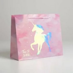 Пакет подарочный голографический Unicorn, 27 × 23 × 11,5 см  