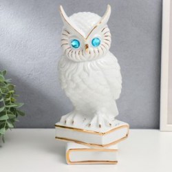 Фигурка керамика Белый филин на книгах, с золотом, 29×14.5×14 см