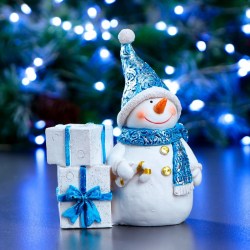 Фигура статуэтка подсвечник Снеговик синий