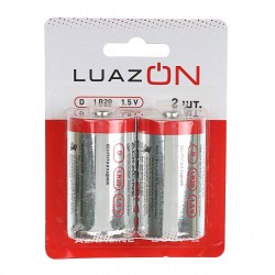 2 шт, Батарейка алкалиновая LuazON, D, LR20