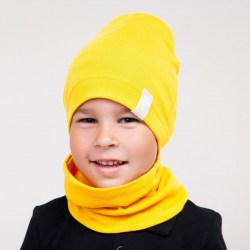 Комплект для мальчика шапка и снуд, цвет горчица, размер 46-50