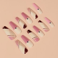 Накладные ногти «Линии», 12 шт, с клеевыми пластинами, форма балерина, разноцветные															