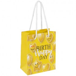 Пакет подарочный 11,4x6,4x14,6см ЗОЛОТАЯ СКАЗКА Happy Birthday, глиттер, желтый