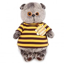 Мягкая игрушка «Басик» в полосатой футболке с пчелой, 25 см