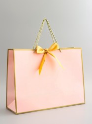 Пакет подарочный, ламинированный, розовый с бантом, 43×32×14 см