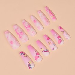 Накладные ногти «Звёздочка», 12 шт, с клеевыми пластинами, форма балерина, розовые															