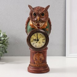 Фигурка - часы настольные полистоун Филин в зелёном пиджаке на колонне», 15×12.5×32 см