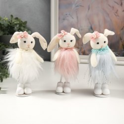 Сувенир текстиль Милый заяц кролик в платье, с бантом на голове 15х6х4 см