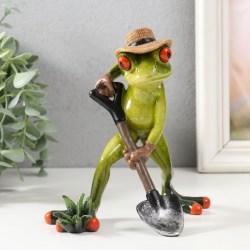 Статуэтка сувенир Лягушка садовод садовник с лопатой 15 см