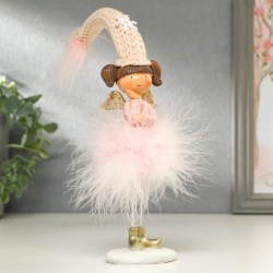 Сувенир полистоун Ангелочек-девочка в розовой пуховой юбке 32х5,5х7 см   
