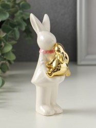 Фигурка керамика «Зайка белая с золотым зайчонком» 6.5×4.5×13.5 см