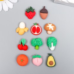 Декор для творчества пластик "Полезные овощи и фрукты" набор 11 шт 1,8х1,5 см   