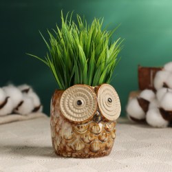 Декоративный горшок для цветов «Совенок» керамический, 200 мл, 8×7×8 см, бежевый