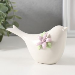 Фигурка керамика «Птичка белая с сиреневым цветком» 12.4×5×6.7 см