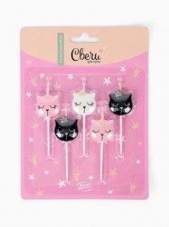 Набор свечей для торта Котенок Принцесса, металлик, 6 см, 5 шт.