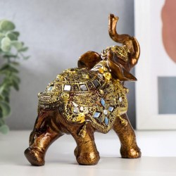Сувенир полистоун Слонёнок в золотой попоне с зеркальной мозаикой 13,5х12х5,7 см 