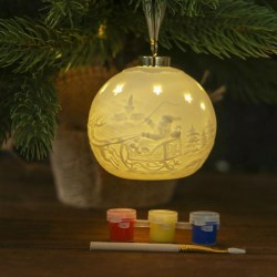 Шар новогодний под раскраску "Узоры №1" со светом, подвес, краска 3 цв по 2 мл, кисть