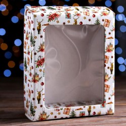 Коробка подарочная, крышка-дно, с окном Рождественский вечер, 18 х 15 х 5 см