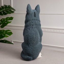Копилка Собака хаски, большая, серый цвет, флок, керамика 40 см