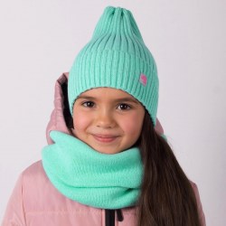 Комплект (шапка,снуд) для девочки А.ШД20-07621767, цвет мята/единорог, размер 52-56