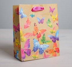 Пакет крафтовый вертикальный Бабочки, MS 18 × 23 × 10 см
