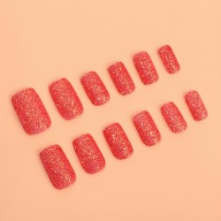Накладные ногти «Сияние», 12 шт, с блёстками, с клеевыми пластинами, форма мягкий квадрат, красные		