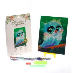 Алмазная мозаика с частичным заполнением на подставке для детей Совушка