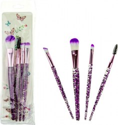 Набор из 4 кистей для нанесения макияжа с ручкой с блестками, фиолетовый