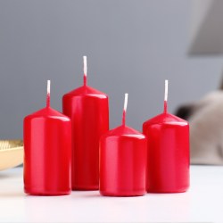 Набор свечей-цилиндров, лакированный, 4х6, 4х75, 4х90, 4х105 см, 4 штуки, красный металлик