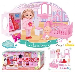 Кукла (16см) с набором мебели "Детская комната" (13предм)	