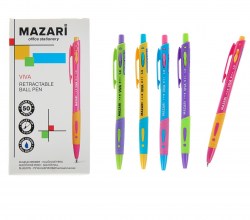Ручка шариковая автоматическая Mazari Viva, 1.0 мм, резиновый упор, синяя, корпус МИКС