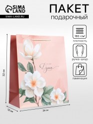Пакет подарочный ламинированный «От всей души» персиковый, 26×12×32 см