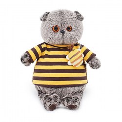 Мягкая игрушка Басик в полосатой футболке с пчелой 25 см