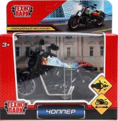 Модель металл ЧОППЕР 9 см, инерция, руль, ассорт. цвет