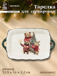 Тарелка сервировочная новогодняя Сказки зимнего леса, 23.5×14×2.2 см, доломит, белая