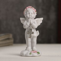 Статуэтка Белоснежный ангелочек в венке с крестиком