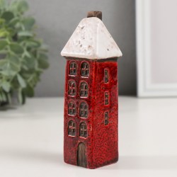 Статуэтка сувенир новогодний Красный домик с белой крышей 13 см