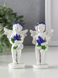 Фигурка полистоун Ангел с букетом лаванды бело-фиолетовый, 5.7×3.5×10 